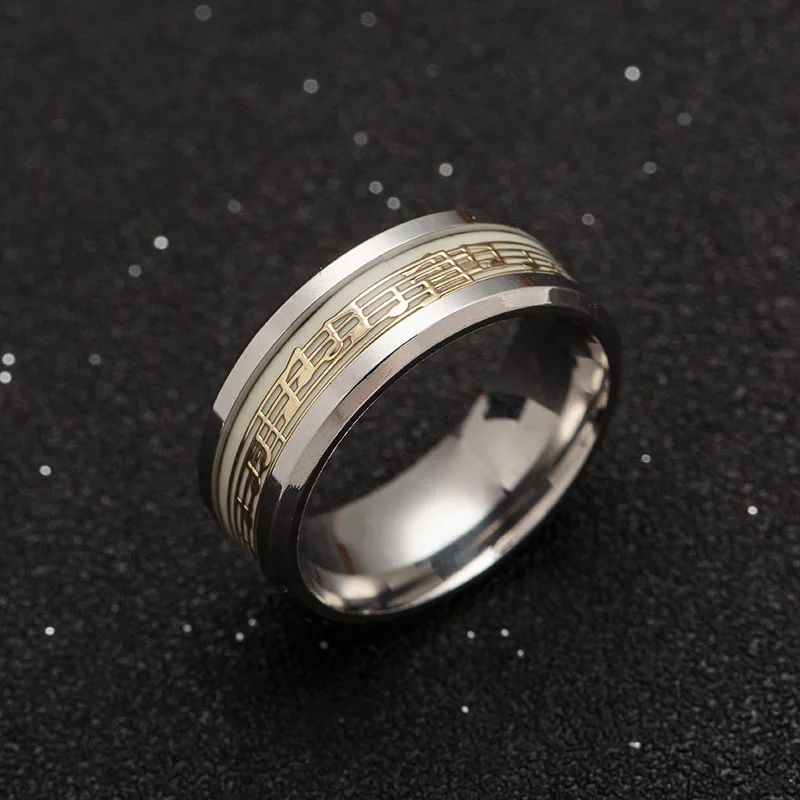 La Maxza 2018 New Dark Glowing Ring Piano Music Symbol Men And Women La Maxza 2018 New Dark Glowing Ring Piano Music Symbol Men And Women Creative Jewelry Stainless Steel Street Cool In Wedding Bands From