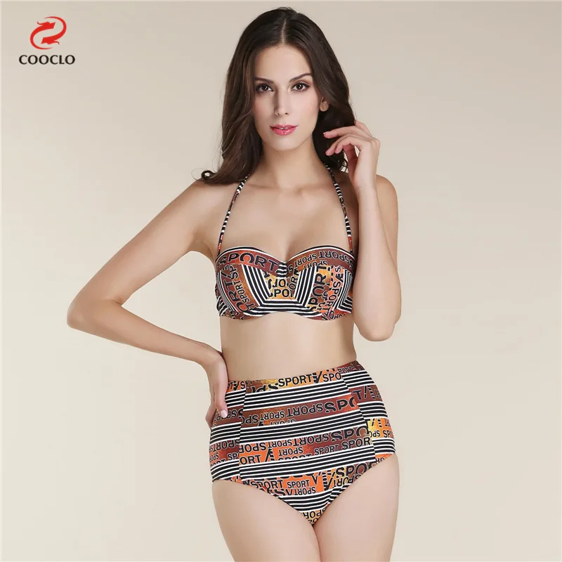 

2017 Hot Summer Striped Letter High Waist Bikinis Set Push Up Swimsuit Bathing Suit For Women Girl Swimwear S-XL