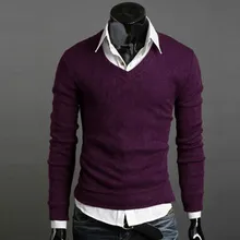 Мужской брендовый свитер с v-образным вырезом, модный вязаный мужской свитер с длинными рукавами, тонкий однотонный декоративный значок, мужской свитер с v-образным вырезом