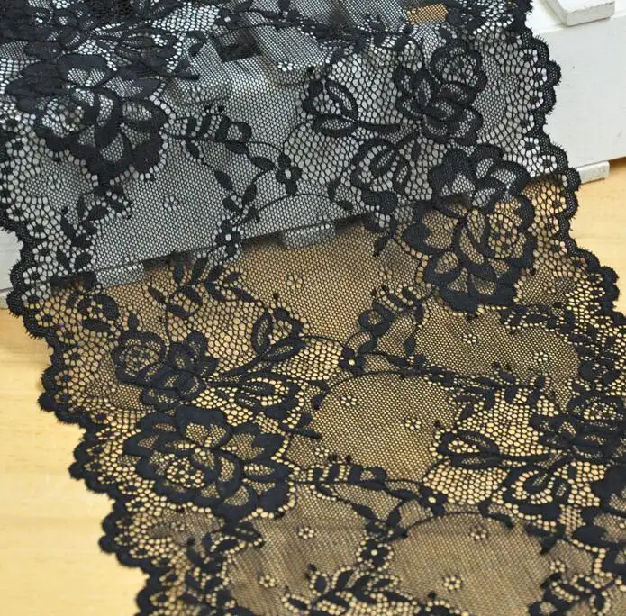 

5 Meters/lot Free Shipping Width 21CM Elastic Lace Fabric 2017 New Black Lace Trim DIY Clothes Fabric Accessories