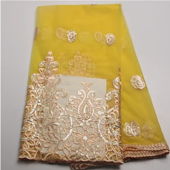

Nigerian Lace Fashion Styles Yellow African Lace Fabric / Modern Mesh Indian Lace Fabrics For Girls Dresses MR398B-5