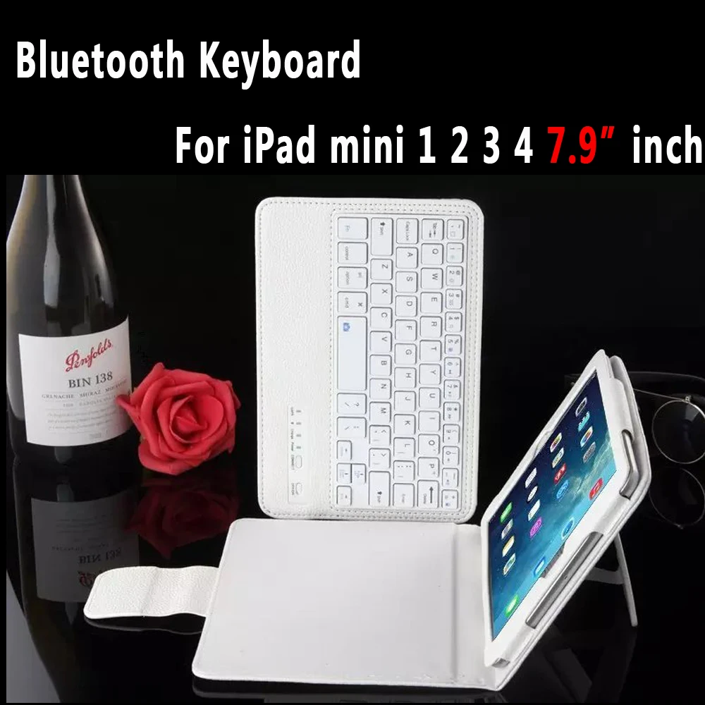 Кожаный чехол с рисунком личи со съемной беспроводной Bluetooth клавиатурой, чехол для Apple Ipad Mini 1 2 3 4 5 7,9