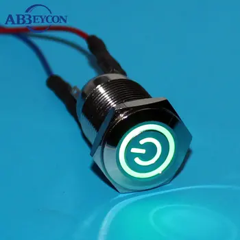 

BIG DISCOUNT TODAY 16mm latching function black housing 12V BLUE ring led with power logo illuminated push button switch