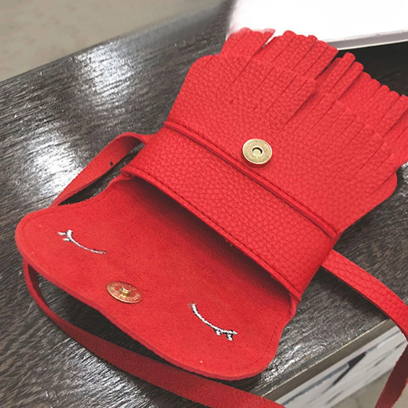 HCH-модный бутик Kawaii, Детская сумка через плечо с кисточками для девочек, маленькая сумка-мессенджер с кошкой, Мини кошельки для монет, красные сумочки из искусственной кожи