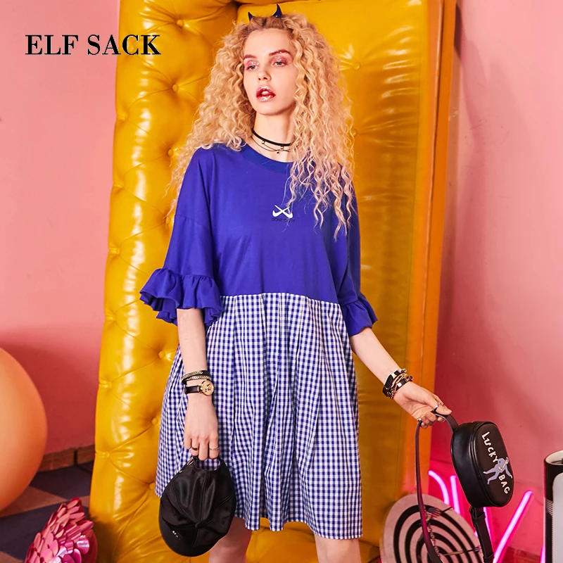 Женское платье ELFSACK винтажное в клеточку с длинным рукавом и оборками|Платья| |