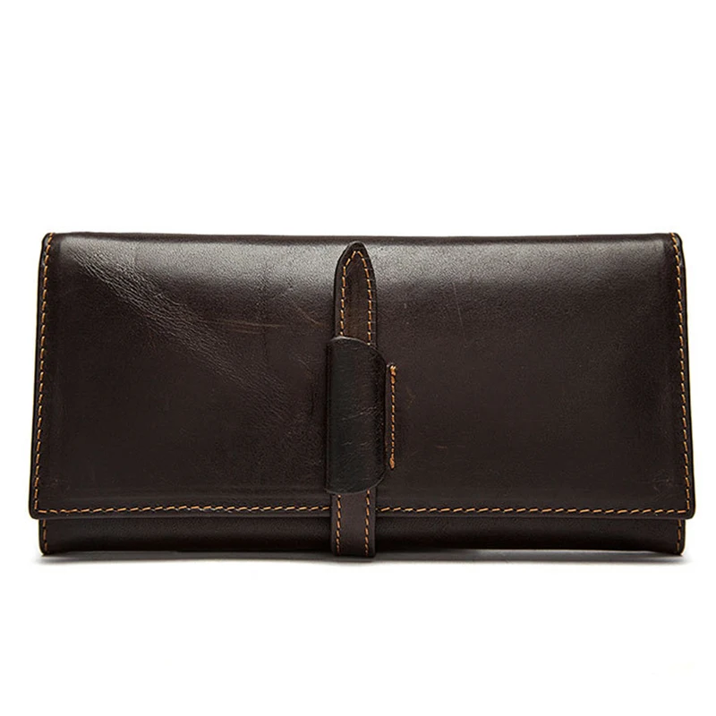 

Leeshang Fashion Men's Genuine Leather Wallet Long Clutch Purse Drawstring Vintage Wallets Large Capacity Card Holder Purse
