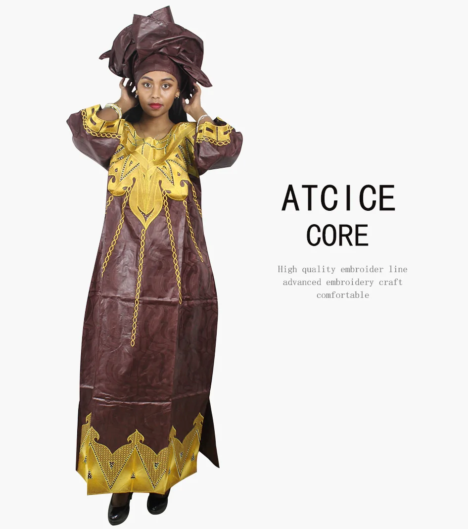 Африканские платья для женщин Дашики традиционные африканские Базен riche вышивка дизайн длинное платье с шарфом A125