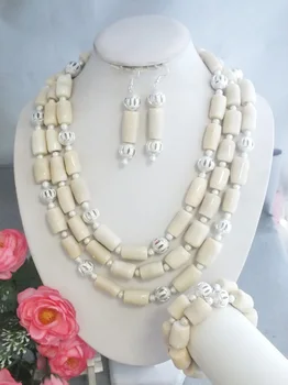 

QY589 Z-5542 Newest Arrival 3Rows White Coral Beads Jewelry Necklace For Wedding