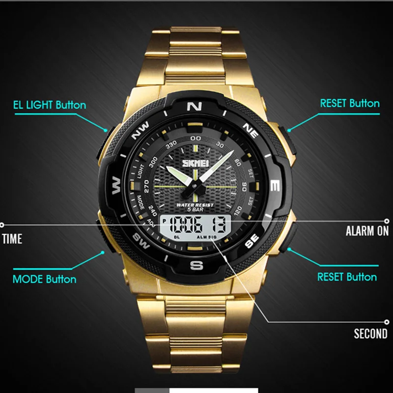 Sports Watches Top Brand Fashion Quartz Watches Men Steel Business Waterproof Led Digital Watch Male Clocks reloj hombre SKMEI