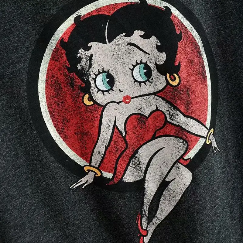 Za Betty Boop Женская хлопковая Футболка с мультяшным принтом летняя Милая Повседневная футболка с коротким рукавом и круглым вырезом женская серая Милая футболка