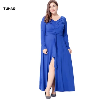 

TUHAO Knitted Split Fork High Waist Dress Maxi Woman Solid Color Draped Plus Size 5XL 6XL Long Dresses Ladies Summer SQ37
