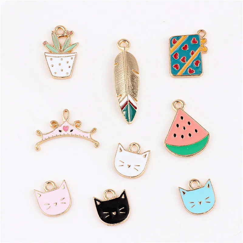 Newest 50PCS Gold Tone Plated Enamel Alloy Jewelry Charms Watermelon Book Leaf Plant Animal Cat Oil Drop Bracelet Pendant Charms Newest 50PCS Gold Tone Plated Enamel Alloy Jewelry Charms Watermelon Book Leaf Plant Animal Cat Oil Drop Bracelet Pendant Charms
