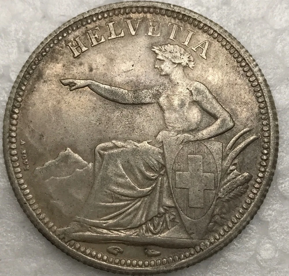 

Switzerland 1850 A 5 Fr Francs Seated Helvetia 90% Silver Copy Coin
