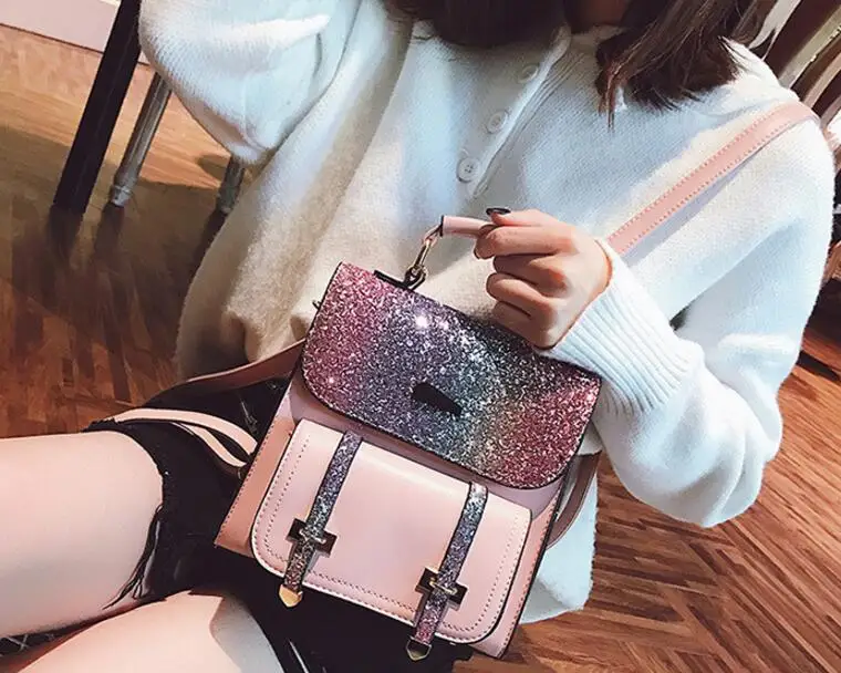 

Fashion New backpack High quality PU leather Women bag Sweet girl mini shoulder bag Cute Sequins Girls backpack