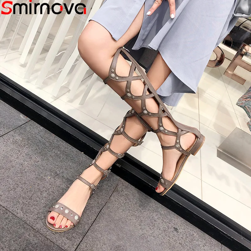 

Smirnova 2019 new summer sandals zip comfortable gladiator sandals women crystal low heels ladies shoes women sandals big size