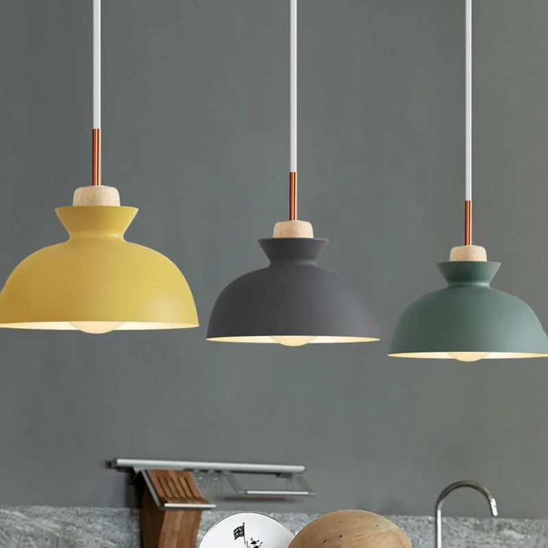Fashion Colorful Wood Pendant Lights Lamparas Modern design Aluminium shade Luminaire Dining Room Light Macaron Pendant Lamp
