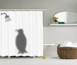 Животные Декор Забавный душ Шторы Пингвин тень забавными душ Шторы Ткань с Крючки 69x70 дюймов белый серый
