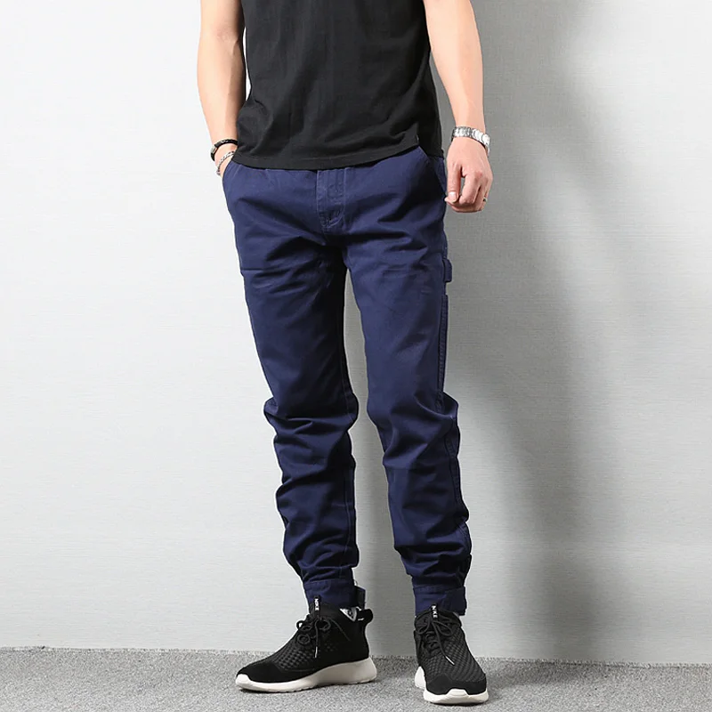 Винтажные модные уличные мужские джинсы, повседневные штаны для бега, свободные брюки-карго с большими карманами, мужские брюки в стиле хип-хоп черного цвета хаки