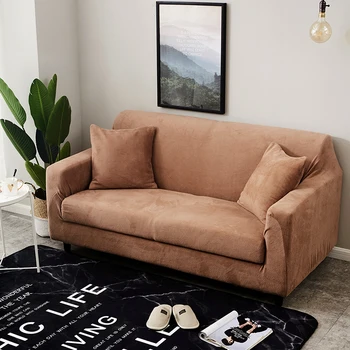 

Solid Plush Sofa Cover Elastic Sofa Slipcover Autumn and Winter Sectional Couch Covers Single/Two/Three/Four-seater