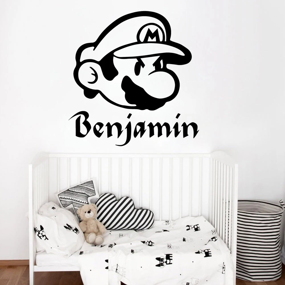 

Custom Name Vinyl Super Mario Wall Sticker Removable Decor For Kids Room Children Room Decoration Art Decal