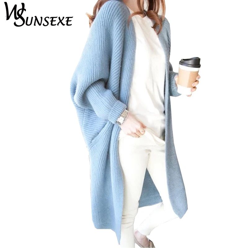 

Batwing Sleeve Knitted Long Cardigan Sweaters Female Casual Loose Kimono Cardigan Cape 2017 Warm New Autumn Winter Sweater Women