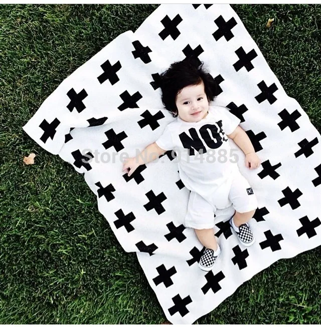New INS Hot sales Cross Baby Cotton Quilt Towel Soft Blankets Black And