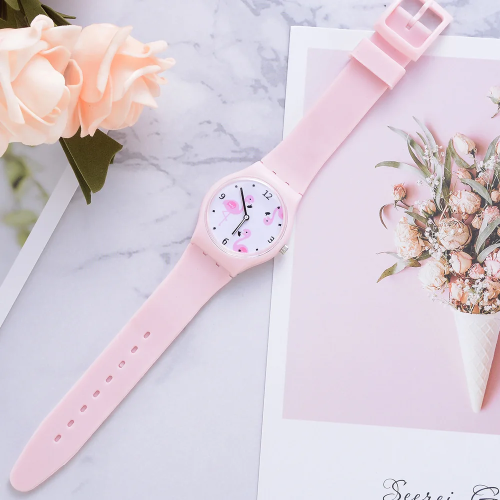 Flamingo Cartoon Watches Kid Girls Leather Strap Wristwatch kids fashion Quartz Cute Clock Fashion Lady Watches