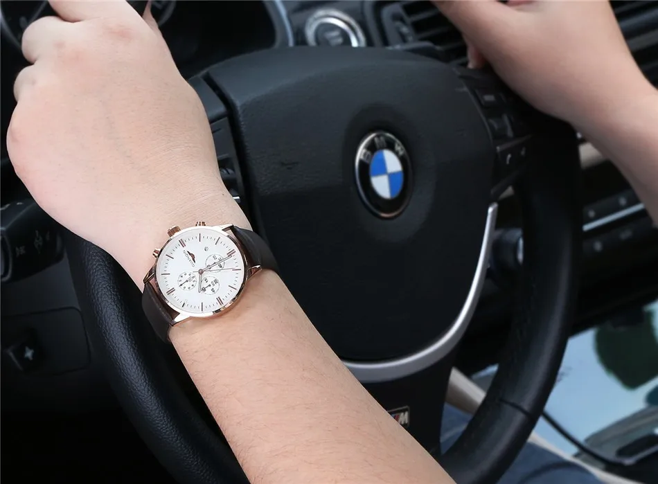 GUANQIN Quartz Watch Mens Watches Top Brand Luxury Chronograph Clock Men Sport Waterproof Leather Wristwatch relogio masculino