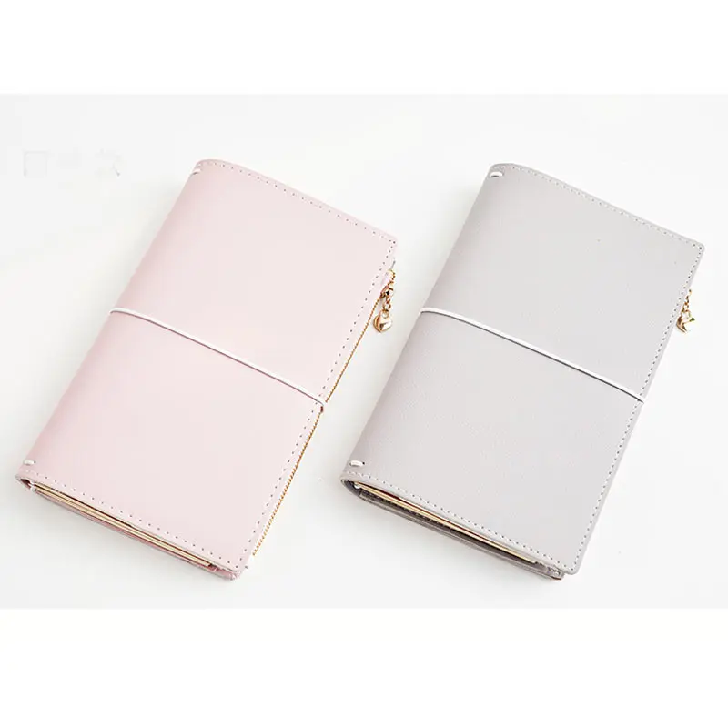 Skup Yiwi kreatywny cukierek PU skórzany podróżny notes podróżny Vintage ręcznie robiony prezent podróżny z girdą i zamkiem błyskawicznym