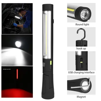 

Working lamp Light COB+LED USB Rechargeable Magnetic Torch Flexible Inspection Portable Lamp Cordless Worklight Lighting T9#