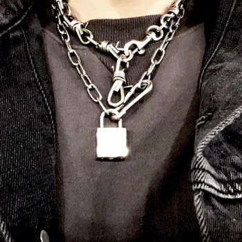 

Stainless Steel Chain Link Choker Unisex Men Women Padlock Necklce Chain Metal Collar Choker