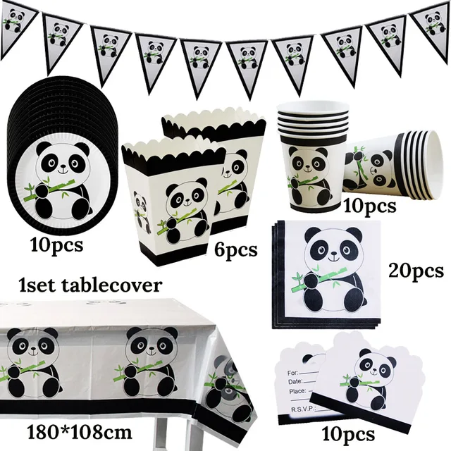 Cartoon Panda Theme Birthday Party Decorations Kids Disposable Tableware Set Plate Napkins Cup Ballon Baby Shower Party Supplies 2