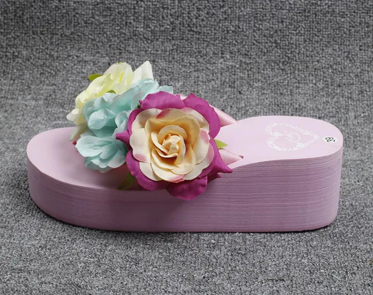2019 New Flowers Beach Handmade Flip Flops Slippers Online Fashion High Heel Sandals Pink Shoes Womens51