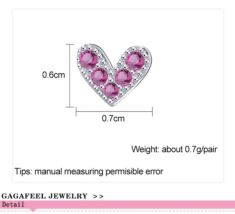 GAGAFEEL, милые розовые стразы, серьги в форме сердца для женщин, 925 пробы, серебряные серьги, женские серьги