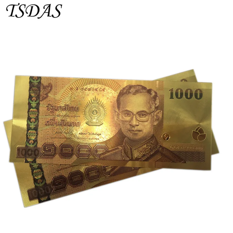 

10pcs/lot 24K Color Thailand 1000 Baht Gold Foil Banknote in 24K Gold Plated Thailand Banknotes For Collection