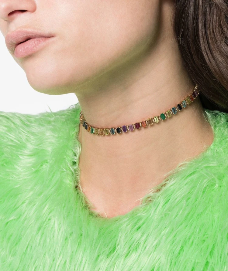 

jankelly ashion cubic zirconia rainbow Baguette choker necklace for Women adjustable length trendy geometric chokers necklaces