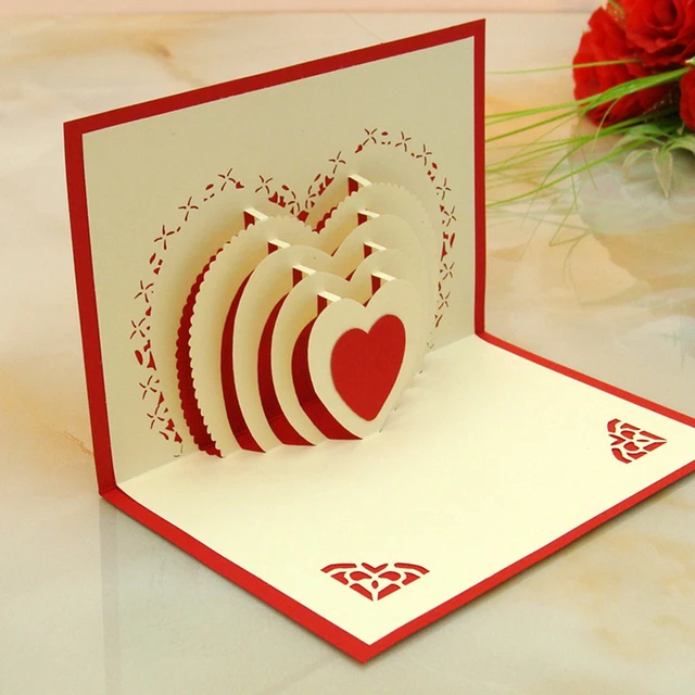 5pcs romatic love you heart card 3d folding wedding card propose folding heart card