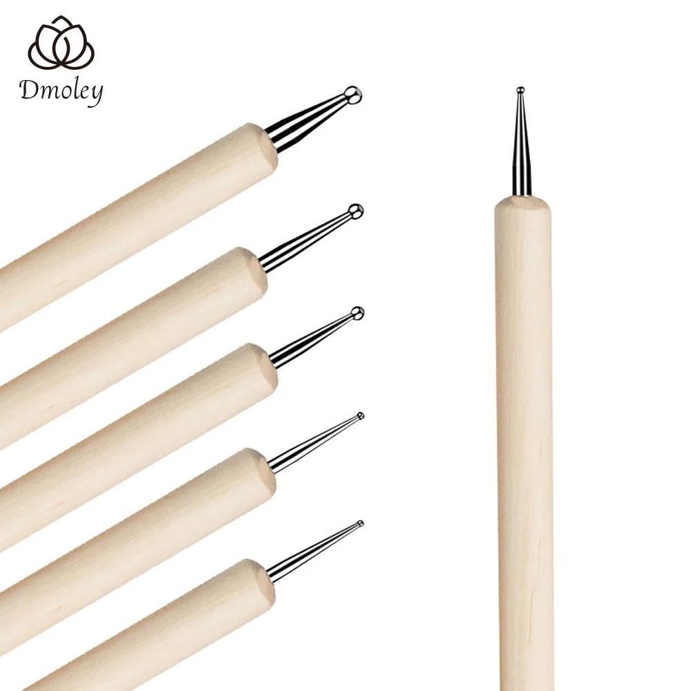 

5Pcs 2 Way Wooden Dotting Pen Marbleizing Tool Nail Art Dot Dotting Tools Beauty Salon Manicure Tools