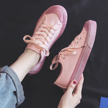 

Women Pink Shoes Fairy Pink Girls Princess Shoes Trainers Lady Vulcanized Lace Up Flat Heel Nice Quality Famous Brand Sneakers