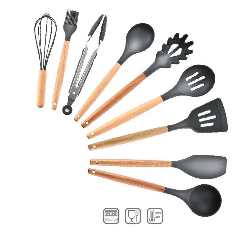 13pcs Cooking Tools Set Premium Silicone Kitchen Cooking Utensils Set With Storage Box Turner Tongs Spatula Spoon Turner - Цвет: BLACK- 9 PCS