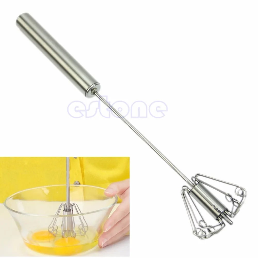 Whisk Stirrer Mixer Mixing Stainless Egg Beater Foamer Rotate Hand Kitchen Tool