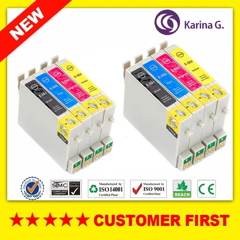 2sets Compatible for epson ink cartridge T0551 T0551 T0554 suit For ...