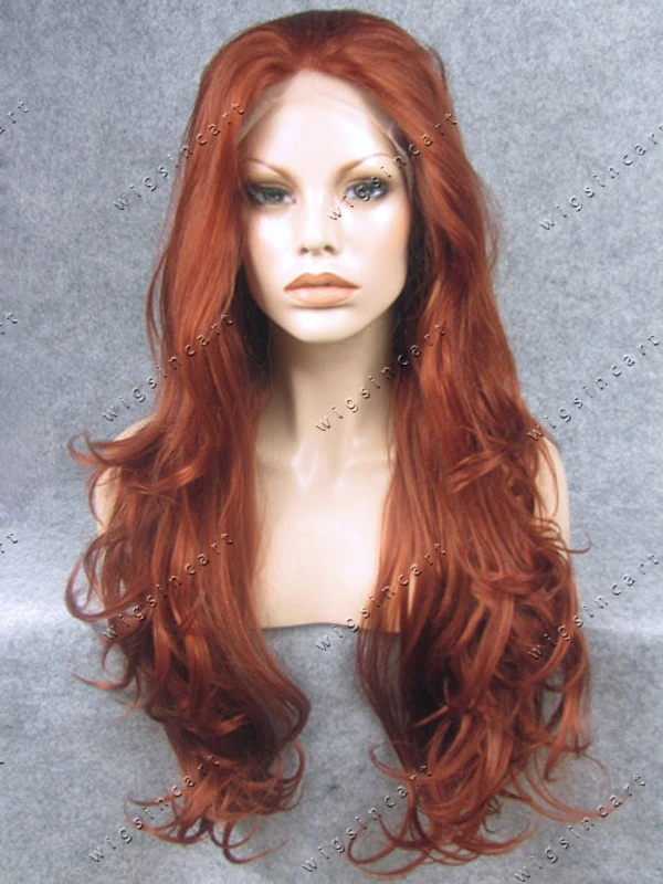 Auburn Asian Hair Front Lace Wigs Synthetic Wave Crossdresser Wigs