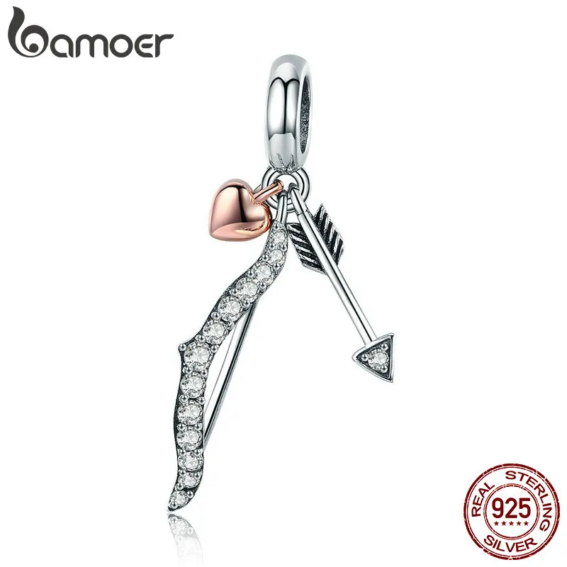 BAMOER 100% 925 Sterling Silver Love Wishes Bow and Arrow Pendant Charms Fit Bracelets & Bangles Necklace Jewelry Gift SCC777 BAMOER 100% 925 Sterling Silver Love Wishes Bow and Arrow Pendant Charms Fit Bracelets & Bangles Necklace Jewelry Gift SCC777