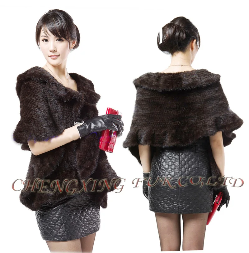 

CX-B-M-15A Aliexpress Ruffled Genuine Knitted Mink Fur Cape ~ DROP SHIPPING