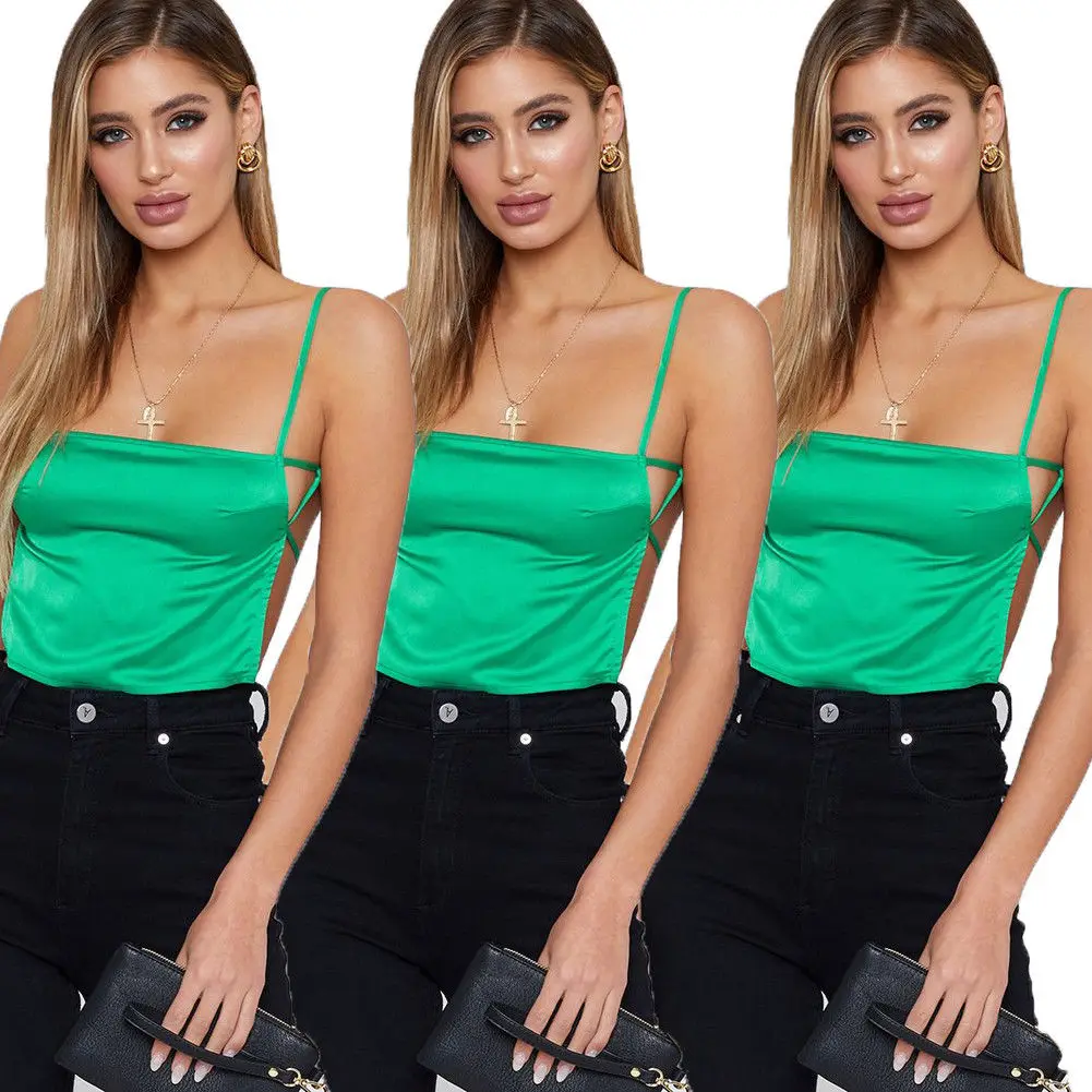 Women Silk Satin Plain Sleeveless Strappy Cami Camisole Vest Tank Top SIZE S to L sexy attractive comisoles and tanks