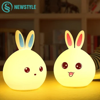 

Cute Rabbit Silicone LED Night Light USB Rechargeable Baby Bedroom Night Lamp Touch Sensor Light for Children Baby Gift