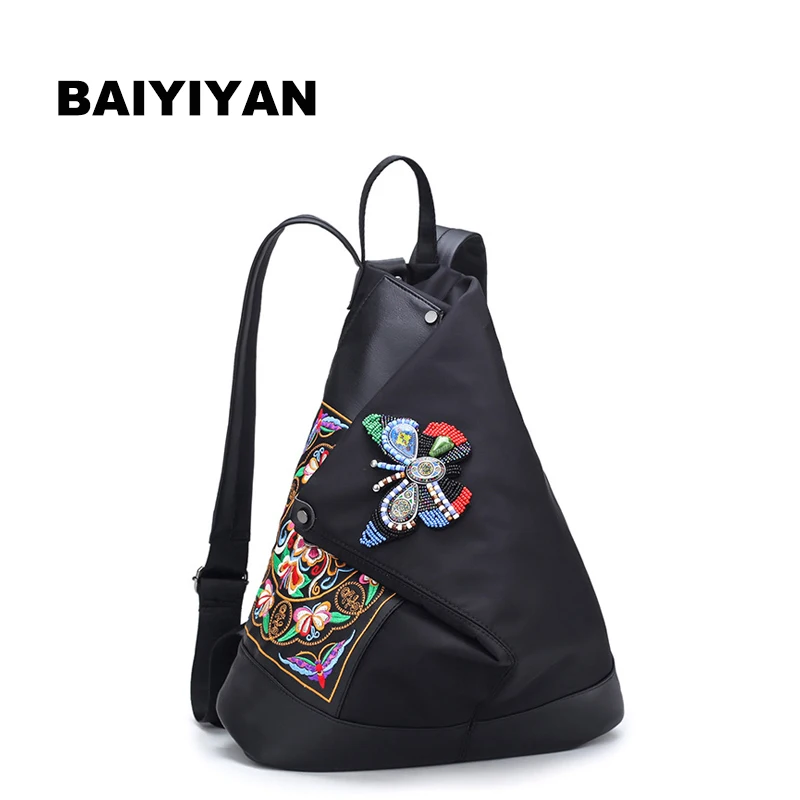 

New Ethnic Backpack Women Handmade Flower Embroidered Travel Bags Schoolbag Backpacks Fashion Nylon Backpack