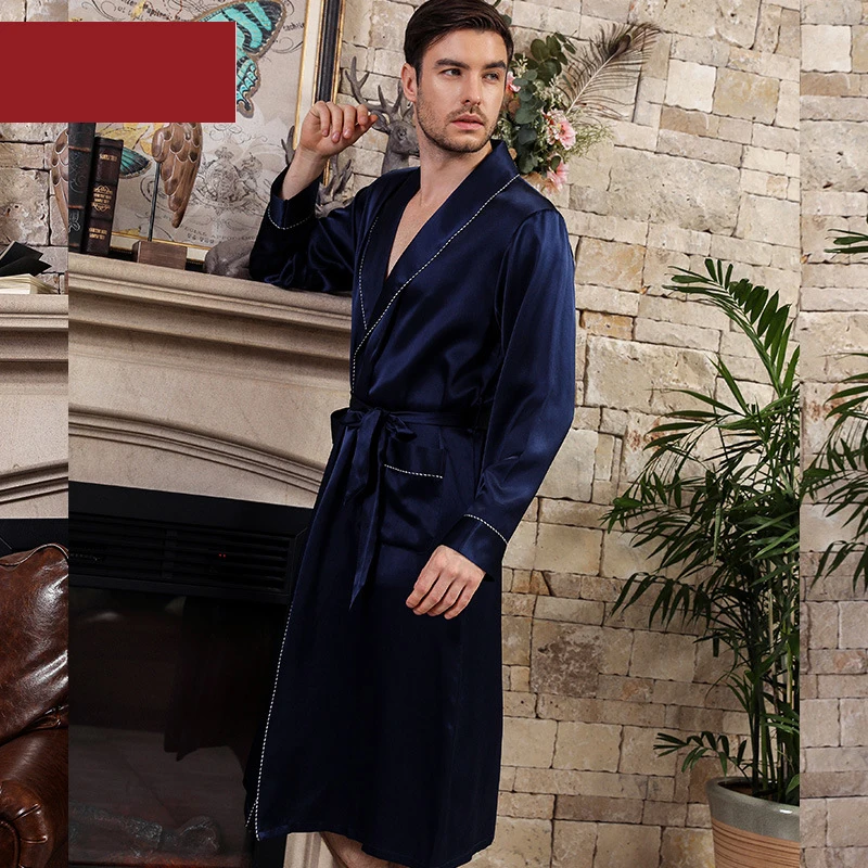 Cearpion, бренд, мужской халат, элегантный, Одноцветный, с длинным рукавом, для сна, натуральный шелк, халат, Мужская мягкая Ночная одежда, для отдыха, одежда для сна