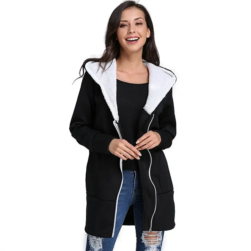 WEIXINBUY Winter Coat Women Hoodies Side Zipper Casual Long Outerwear